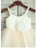 Ivory Cotton Champagne Tulle TUTU Flower Girl Dress 